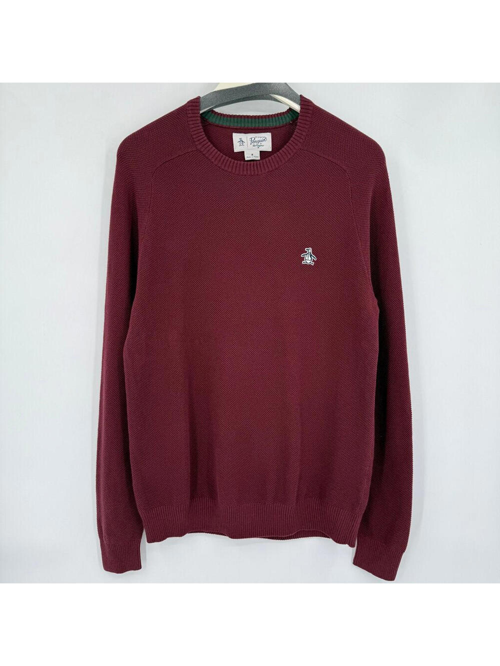 Men's Penguin Cotton Crew Neck Maroon Red Sweater Medium